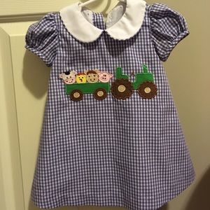 Smocked blue gingham dress, from boutique